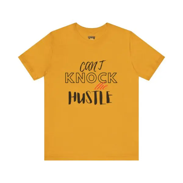 Yellow t-shirt with motivational text design.