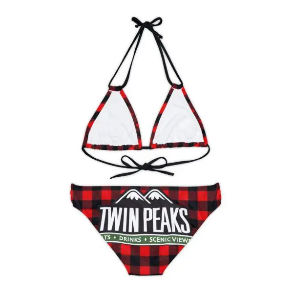 Red plaid bikini with "Twin Peaks" text.