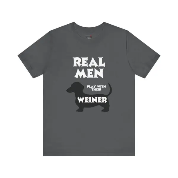 Gray t-shirt with playful dachshund graphic.