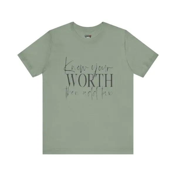 Green t-shirt with motivational quote design.