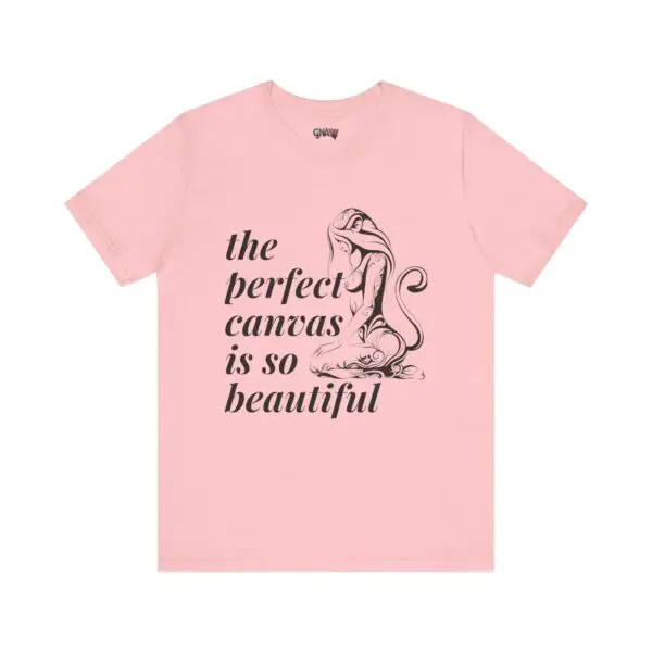 Pink t-shirt with artistic monkey design.