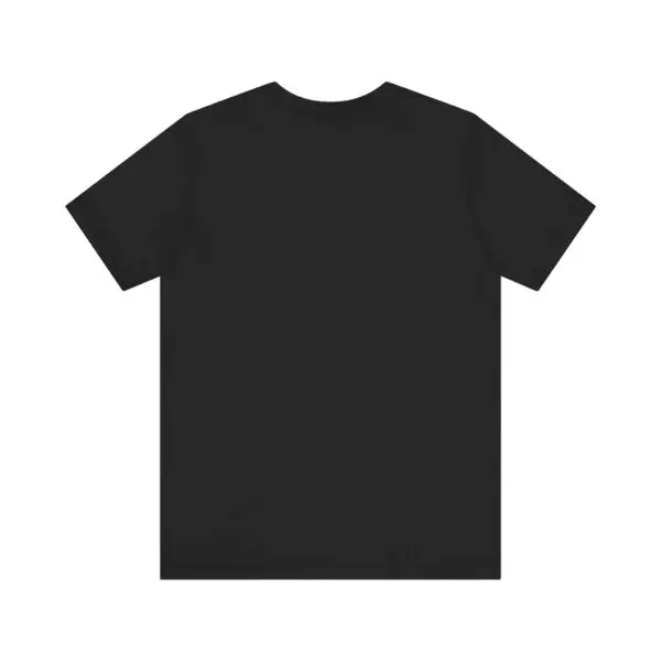 Black t-shirt, back view, plain design.