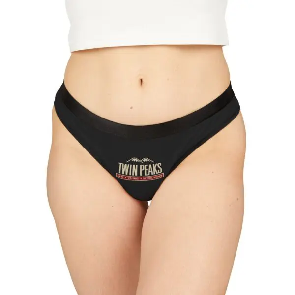 Black bikini with Twin Peaks logo design.