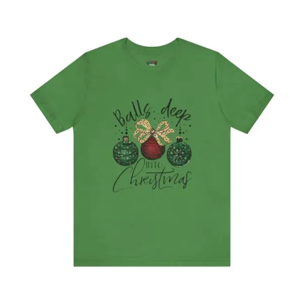 Green Christmas-themed T-shirt with festive design.
