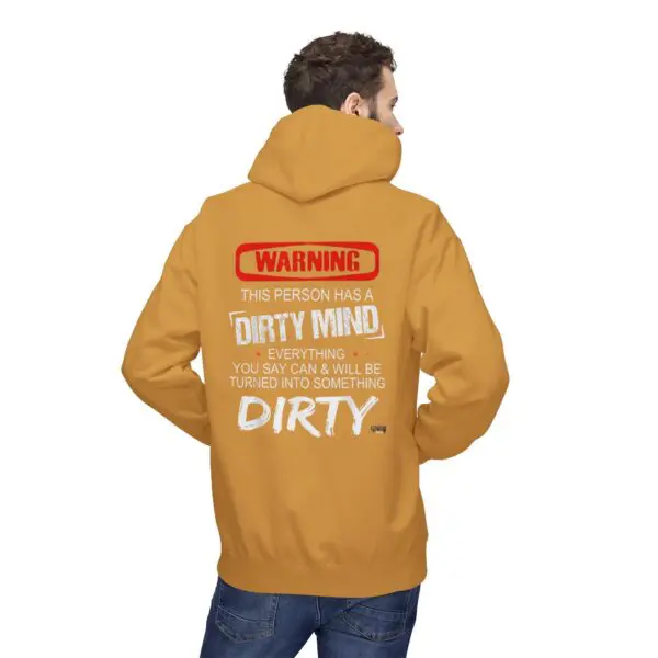 Man wearing hoodie with humorous text.