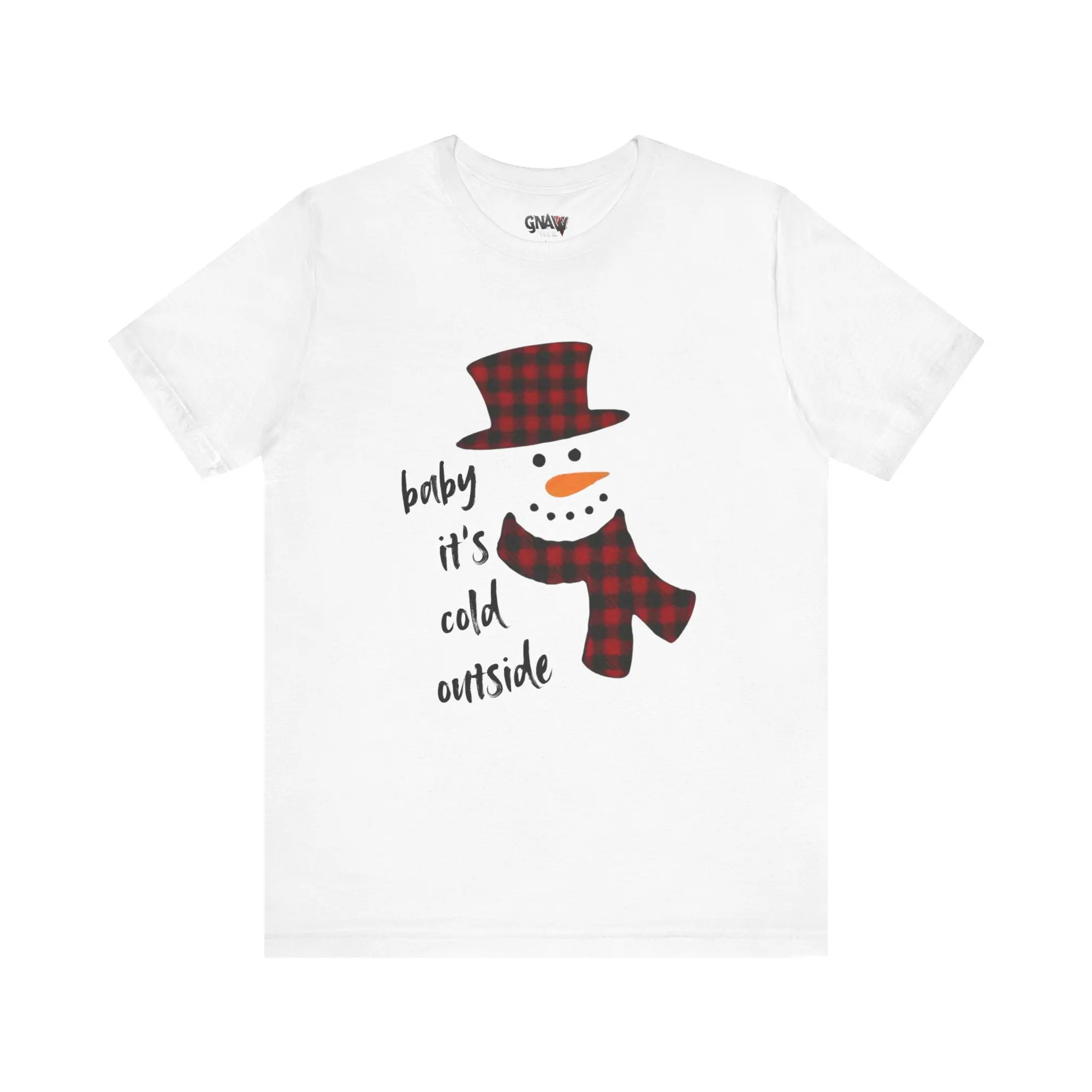 T-shirt with snowman and text design.