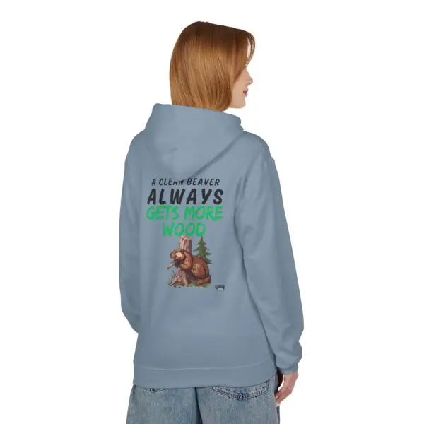 Person wearing hoodie with humorous text.
