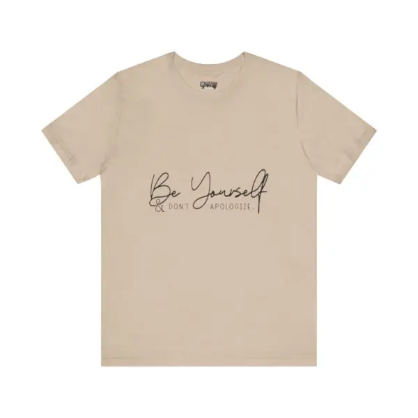 Beige T-shirt with inspirational text design.