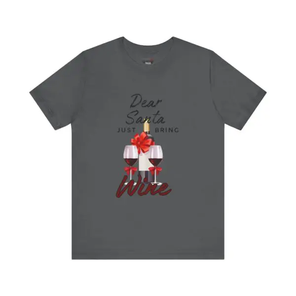 T-shirt with wine-themed Santa message.