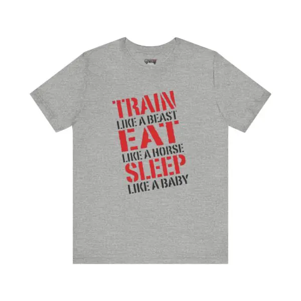 Gray t-shirt with motivational fitness text.