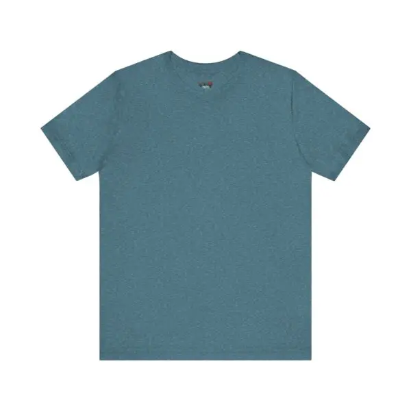 Blue t-shirt, back view on white background.