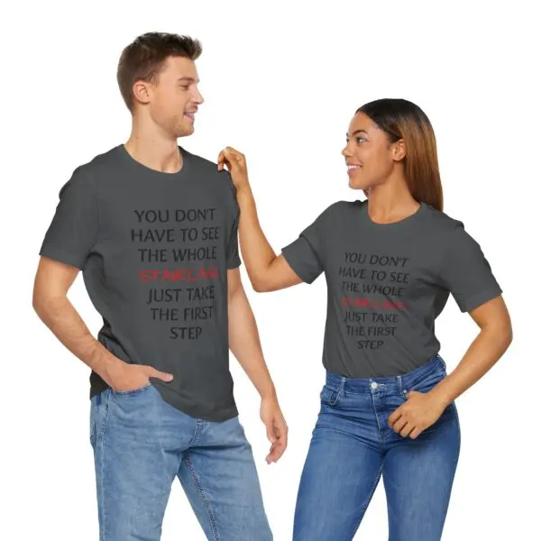 People wearing matching motivational T-shirts.