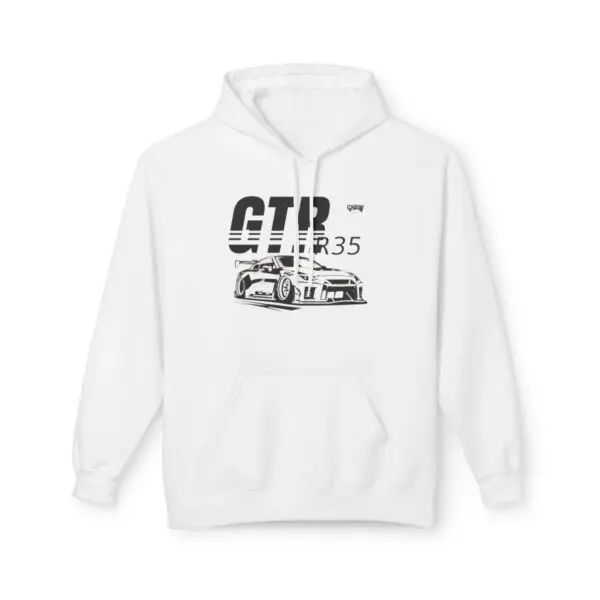 White hoodie with GTR R35 car design.