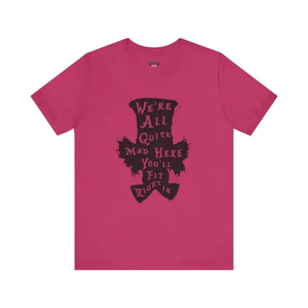 Pink t-shirt with black quote design.