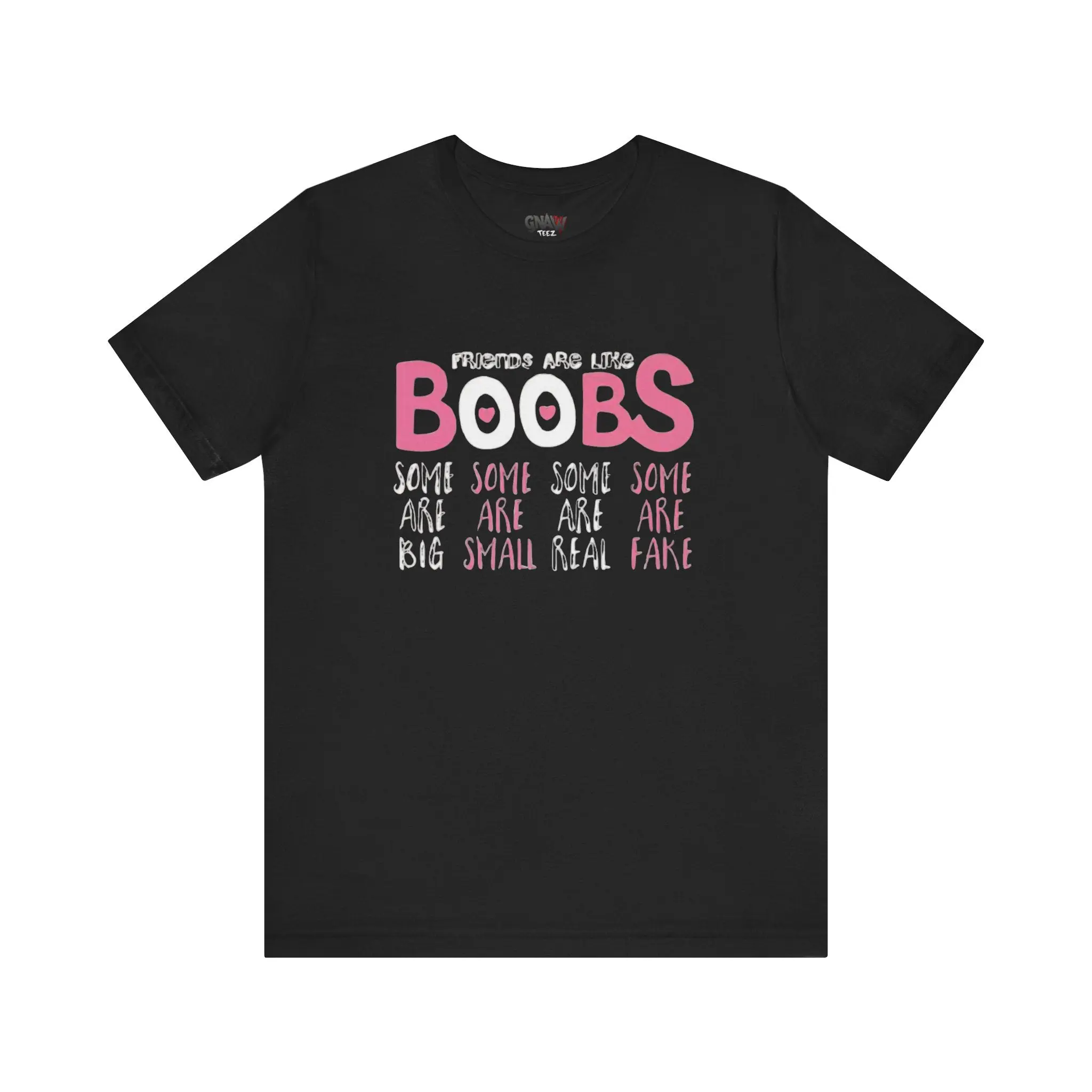 Black T-shirt with humorous text design.