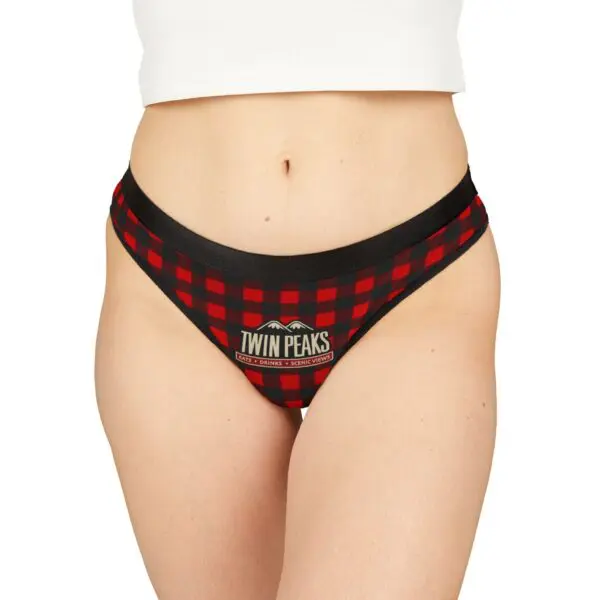 Woman wearing Twin Peaks plaid underwear.