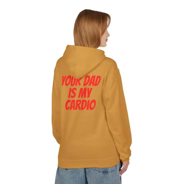 Person wearing hoodie with humorous text.