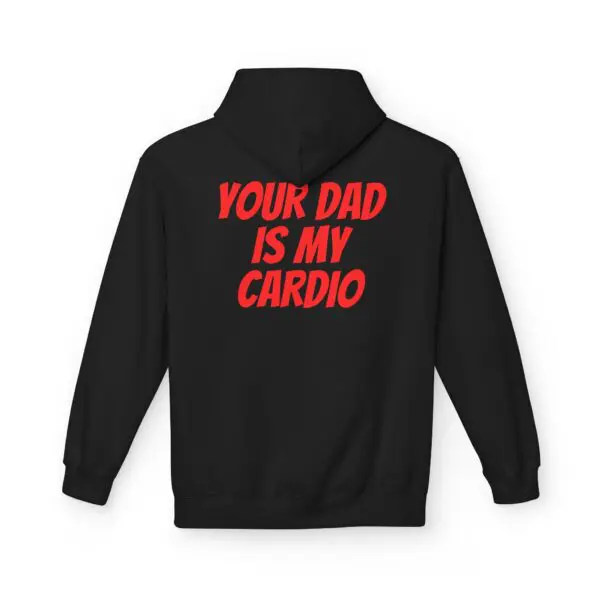 Black hoodie with red humorous text.