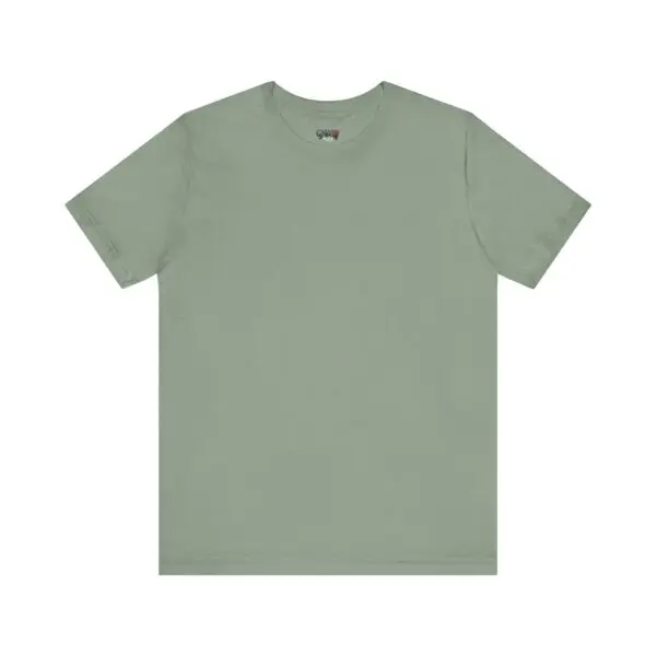 Plain green unisex short-sleeve T-shirt.