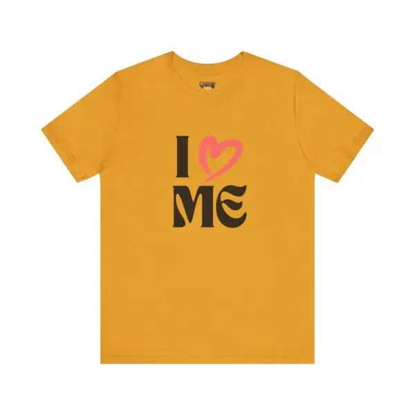 Yellow T-shirt with "I Love Me" design.