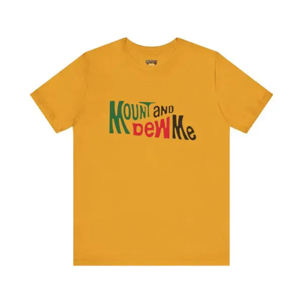 Yellow T-shirt with colorful text design.