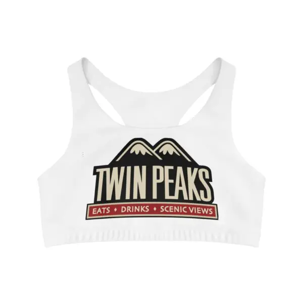 Sports bra with Twin Peaks logo design.