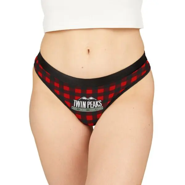 Woman wearing red checkered Twin Peaks underwear.