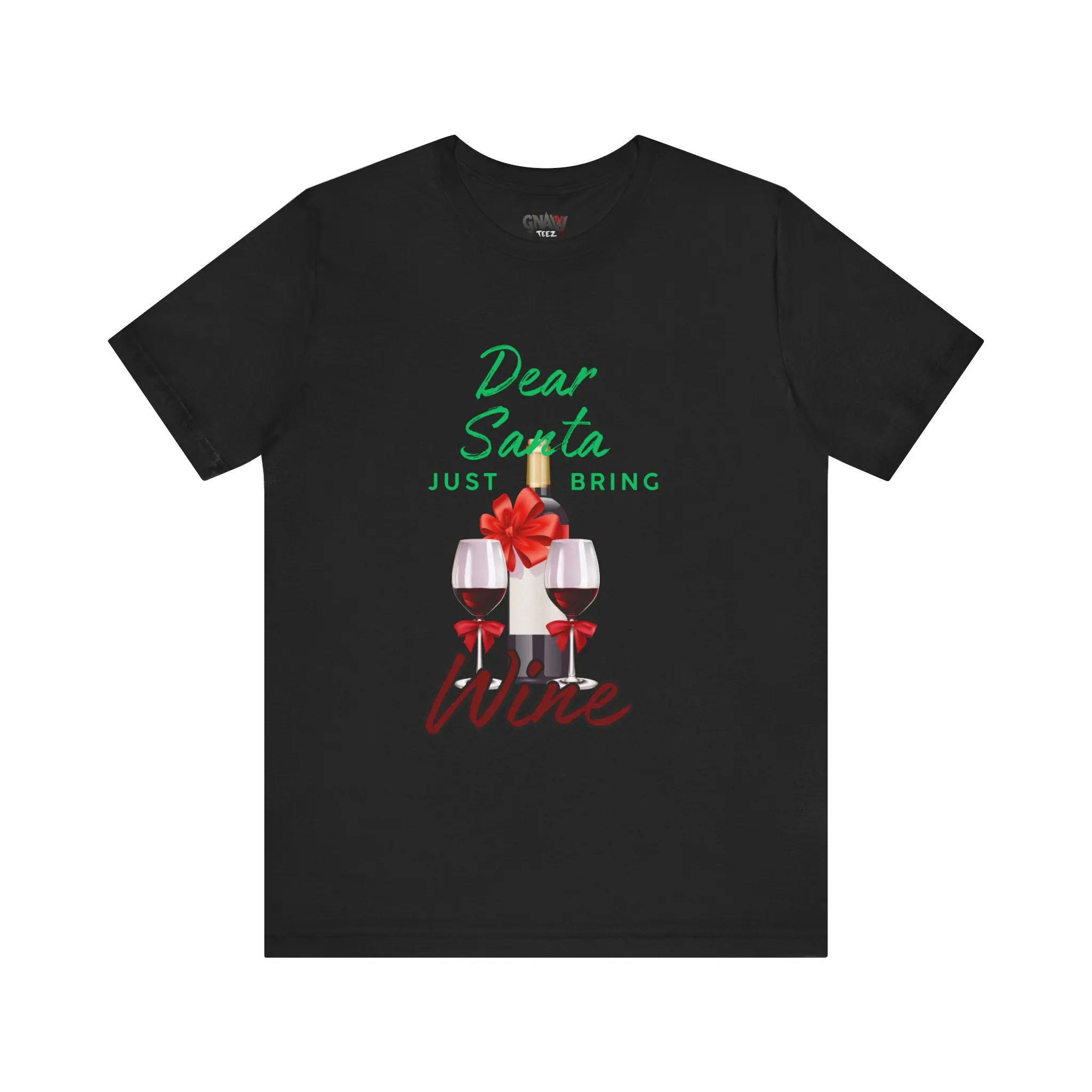 Black shirt with Christmas wine design.