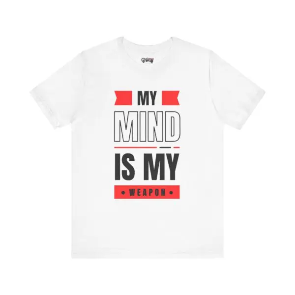 White t-shirt with motivational quote design.