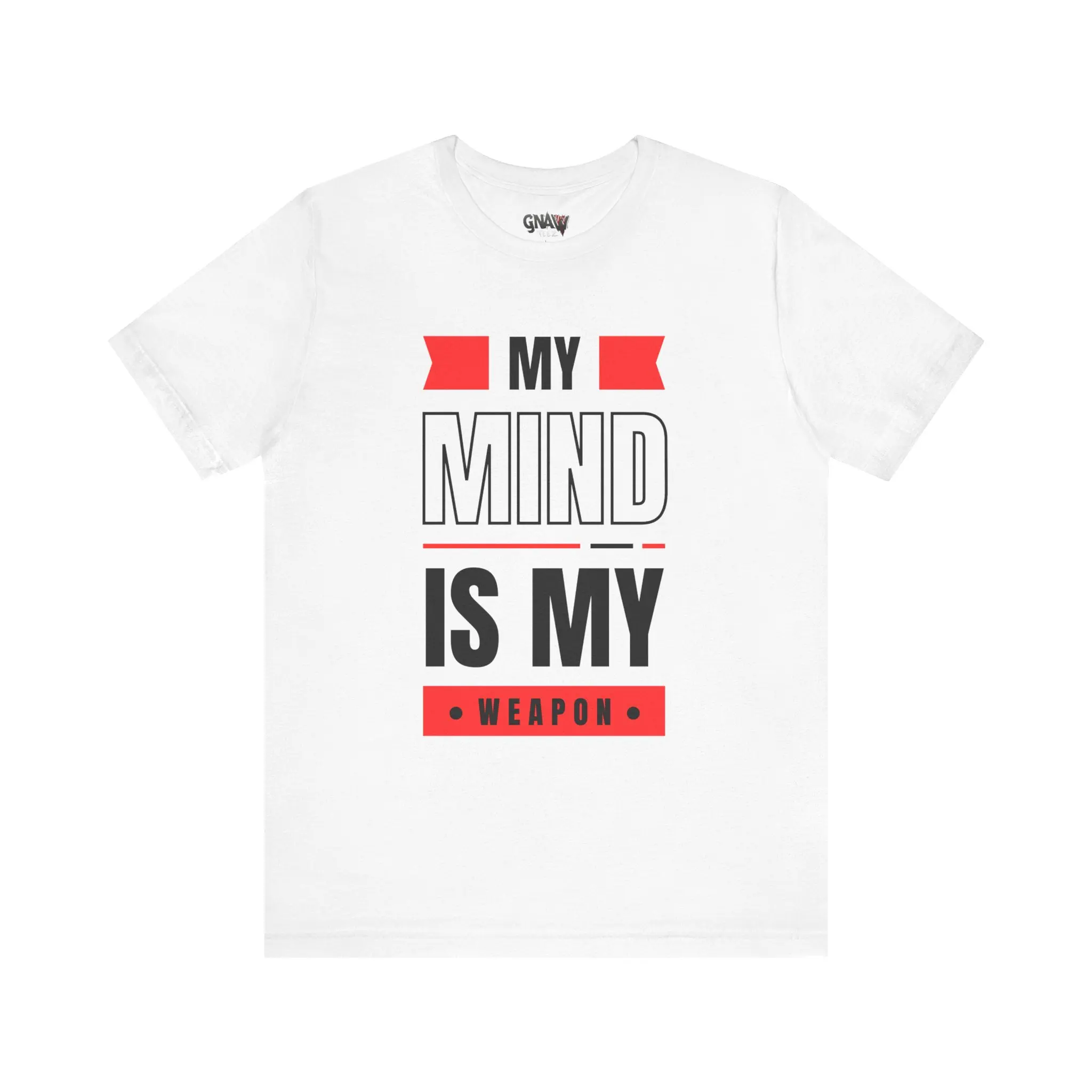 White t-shirt with motivational quote design.