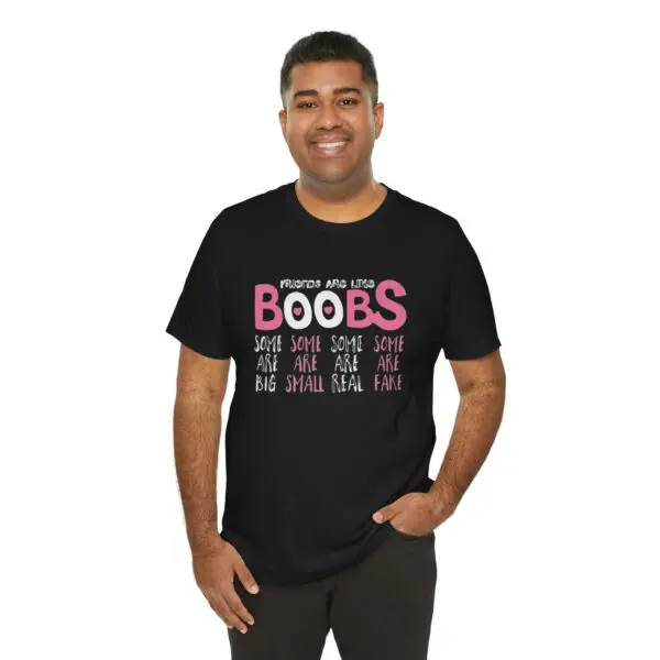 Man wearing a humorous black t-shirt.