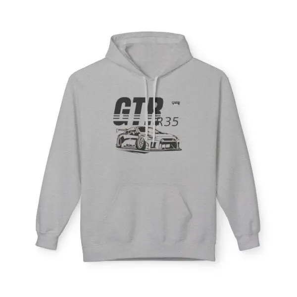 Gray hoodie with car graphic design.