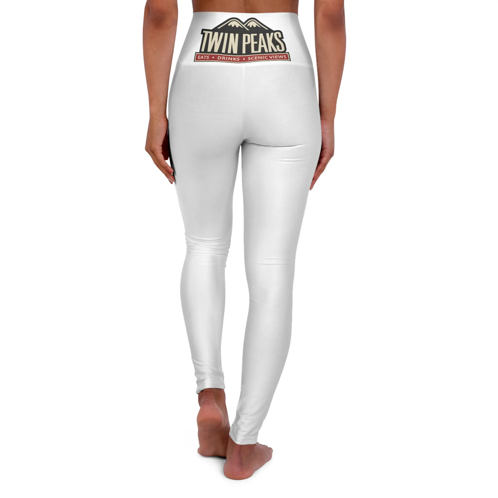 White leggings with "Twin Peaks" logo design.
