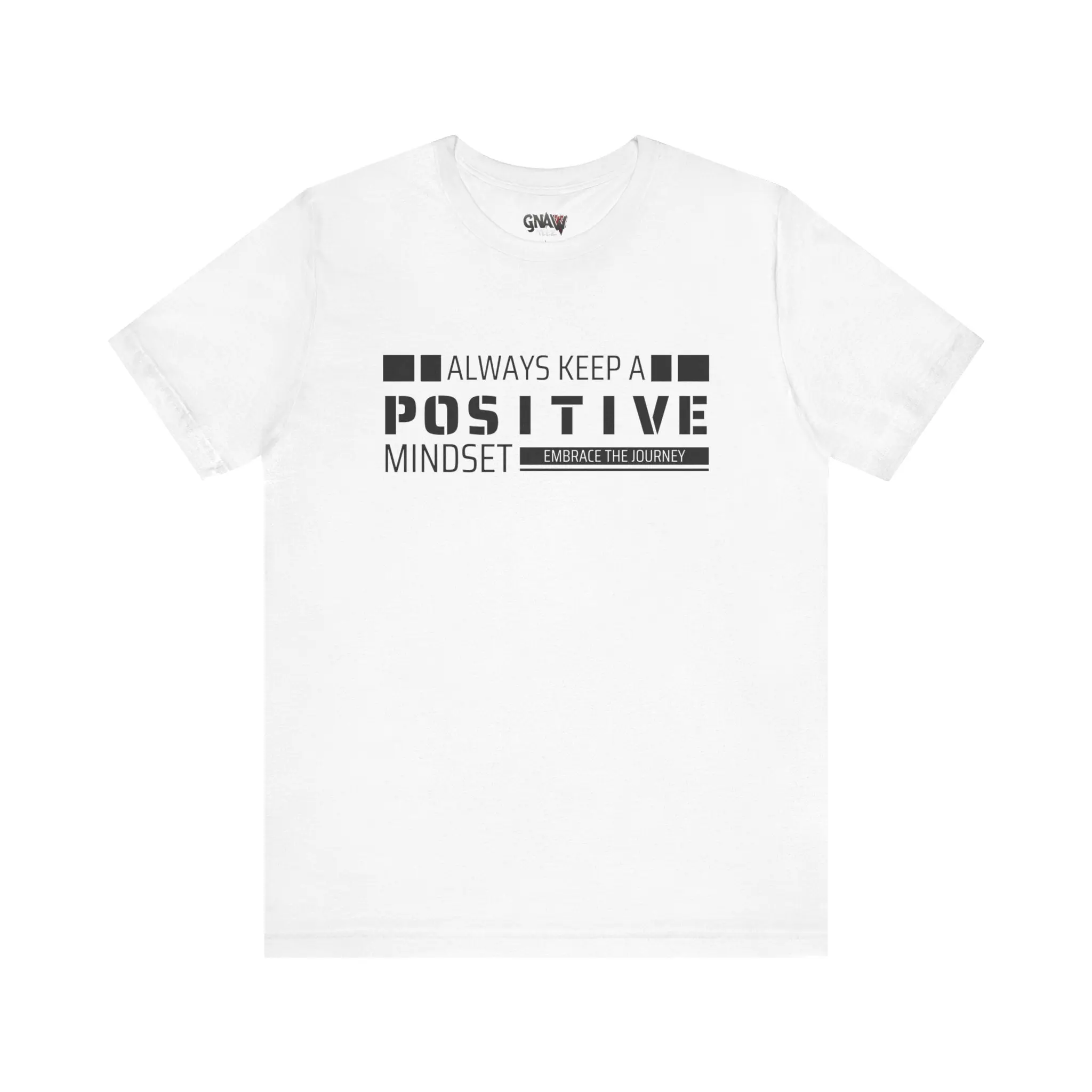 White t-shirt with positive mindset quote.