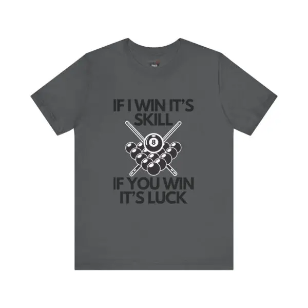 Gray t-shirt with billiards-themed text design.