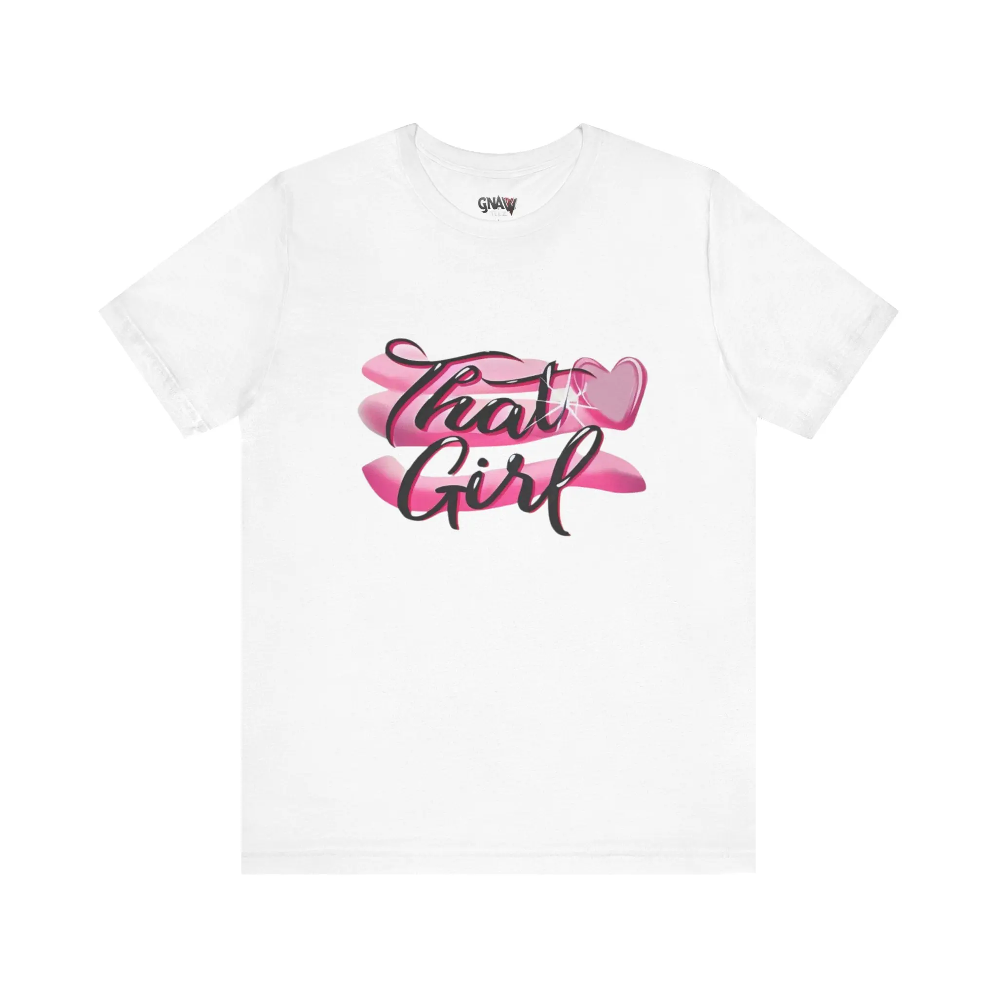 White t-shirt with "That Girl" design.