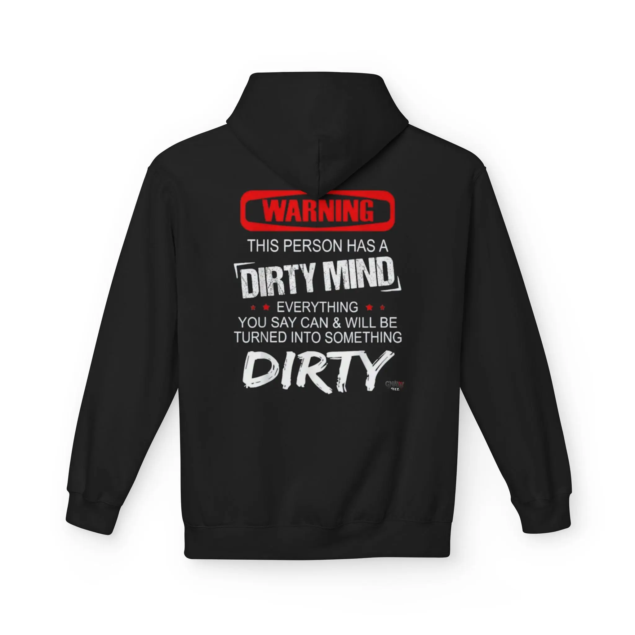 Black hoodie with humorous text design.