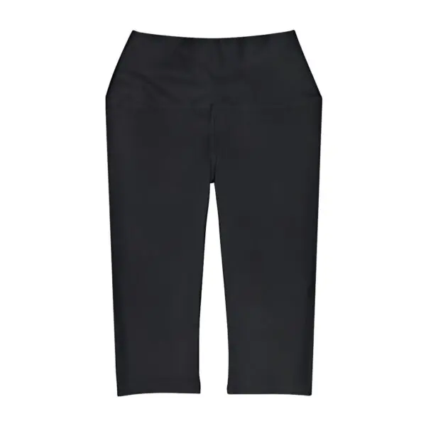 Black capri leggings on white background.
