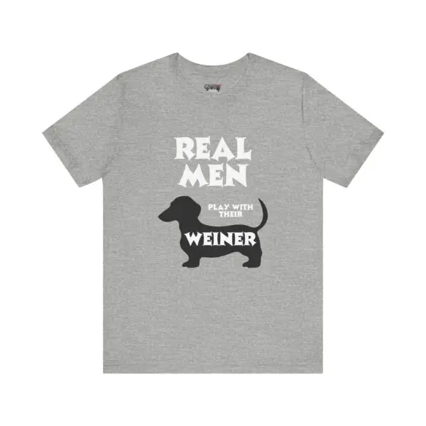Gray t-shirt with dachshund silhouette design.