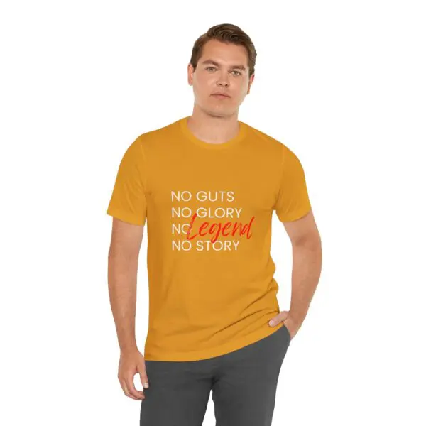 Man wearing a yellow motivational t-shirt.
