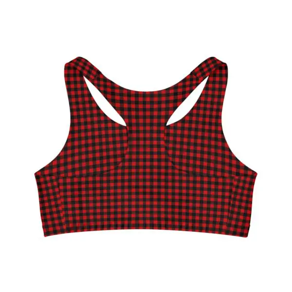 Red and black checkered sports bra.