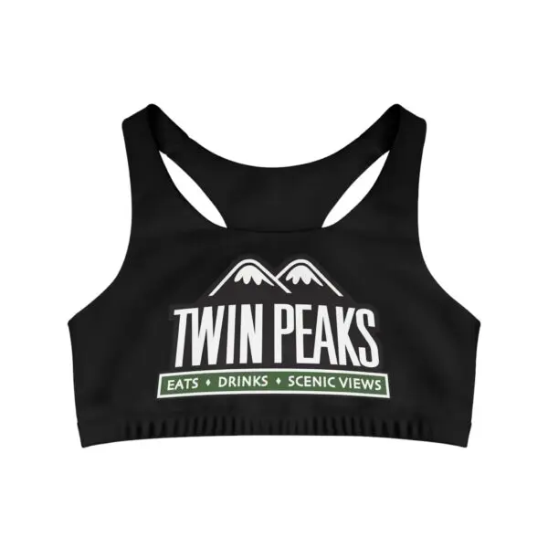 Black sports bra with Twin Peaks logo.