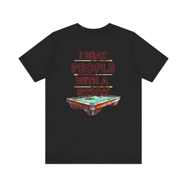 Black t-shirt with humorous pool table graphic.