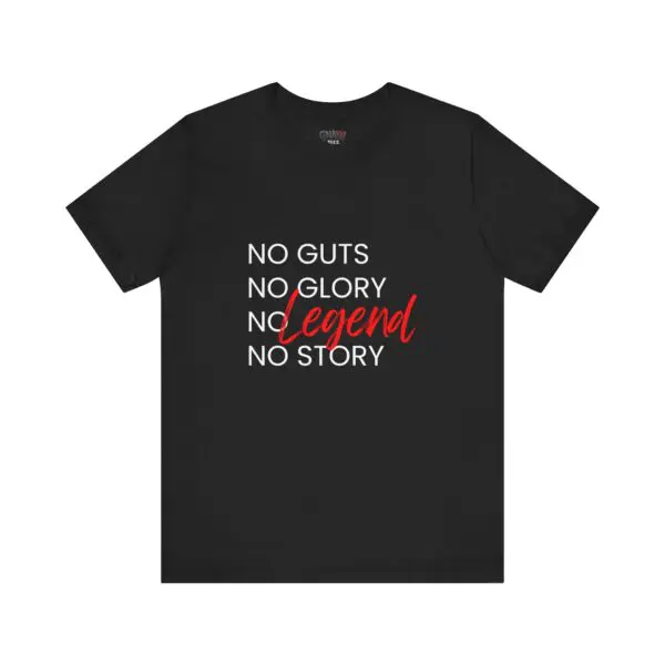 Black T-shirt with motivational quote design.