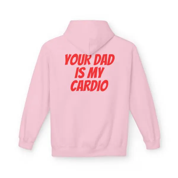Pink hoodie with humorous red text.