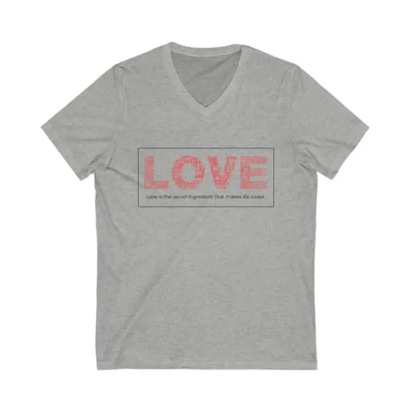 Gray T-shirt with "LOVE" text design.