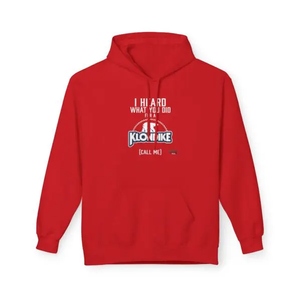 Red hoodie with Klondike text design.