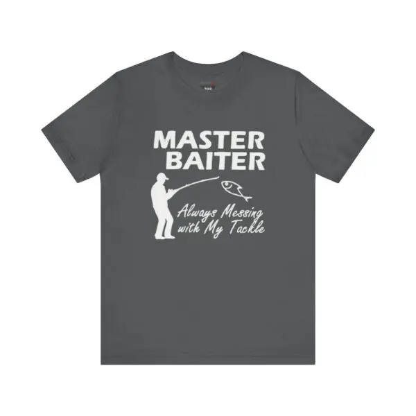 Gray t-shirt with humorous fishing design.