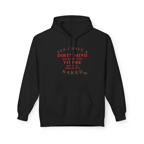 Black hoodie with humorous text on front.