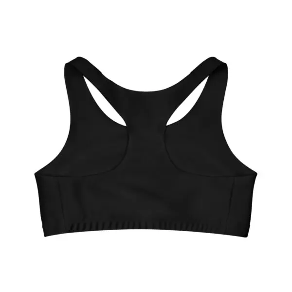 Black sports bra with racerback design.